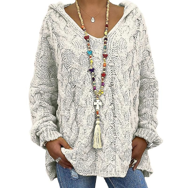 Dame Langærmet Strikkede Sweatre Arbejde Hættetrøjer Vinter Varm Hættetrøje Sweater Beige XL