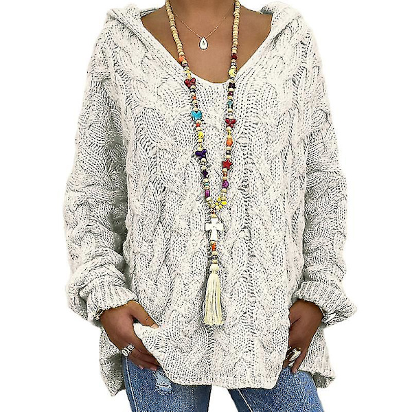 Långärmad stickad tröja för damer, arbets-hoodies, varm hoodie-tröja för vintern Beige XXL