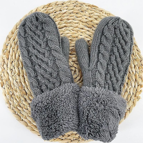 Dam Mode Stickad Vridna Blommor Vantar Vinter Kvinnlig Ull Plus Kashmir Sammet Förtjockning Varma Hel Finger Handskar N507-Lightgray