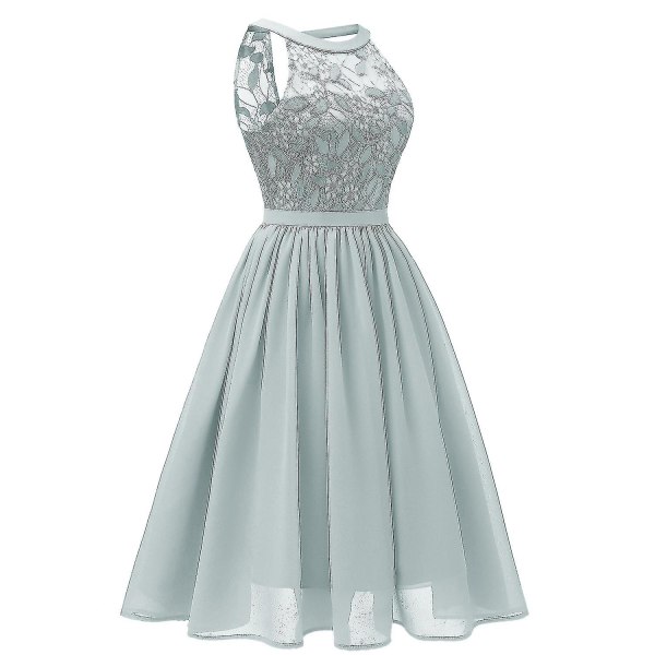 Dam ärmlös brudtärna bröllop bal klänning A-linje festklänning Blue-Grey L