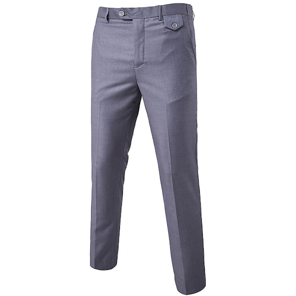 Herr Enfärgad Rak Ben Smart Kostymbyxa Casual Kontor Business Arbete Formella Byxor Light Gray M