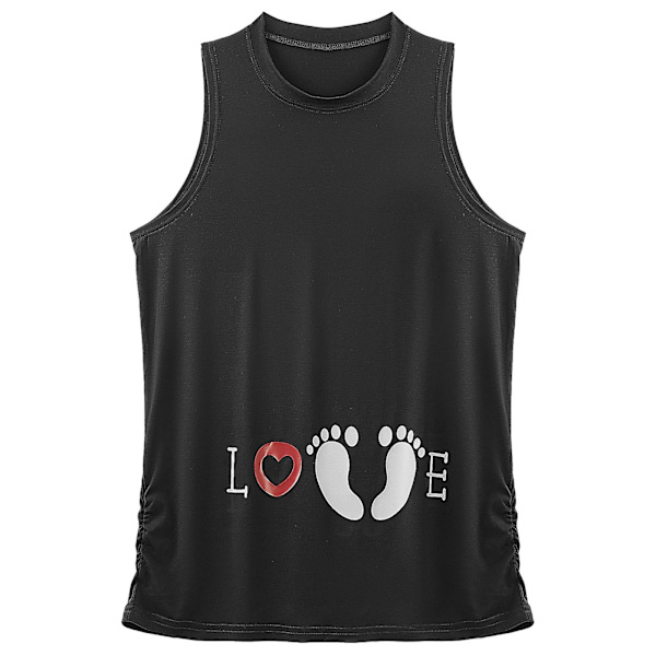 Amme Ærmeløs Stretch Print Bløde Toppe Pyjamas Hjemmetøj Gravide Kvinder Casual Plus Size Lang T-shirt Tanktoppe Loungewear Black XL