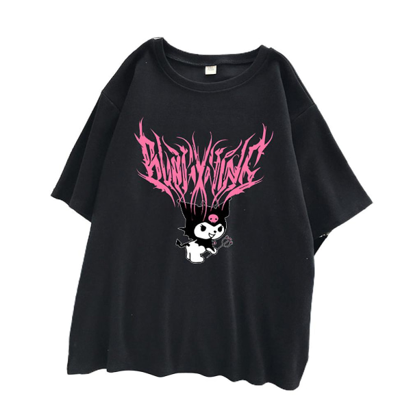 Kuromi Tegneserie Print Dame Tenårings T-skjorte Kort Erm Harajuku Løs Tee Sommer Casual Rund Hals Topper Black S