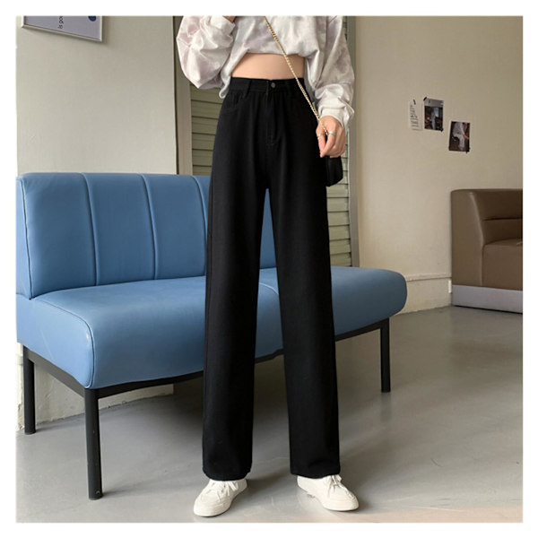 Raka jeans för damer Curvy Totally Shaping Streetwear Byxor För Skola Kontor Fest Ytterkläder Black XL