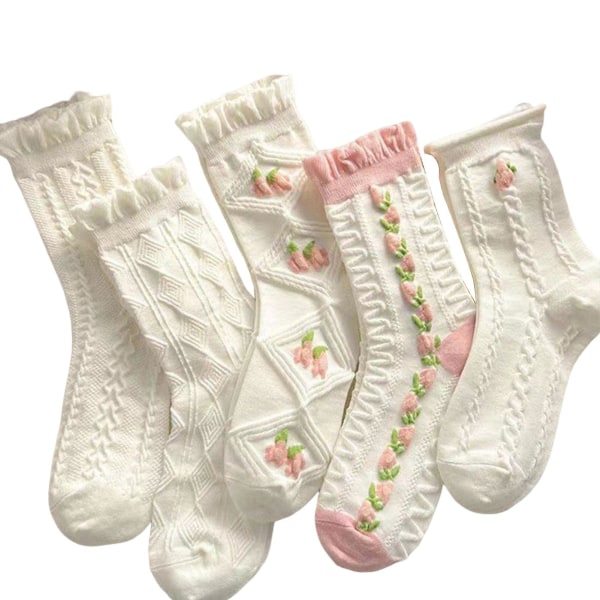 Japanska strumpor för flickor, andningsbara, svettabsorberande polyesterstrumpor för dejt, fest, arbete, shopping 5 Pairs