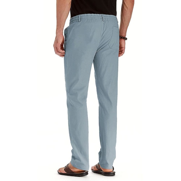 Herre Solid Elastisk Midje Lange Bukser Snøring Rett Ben Casual Bukser Blue L
