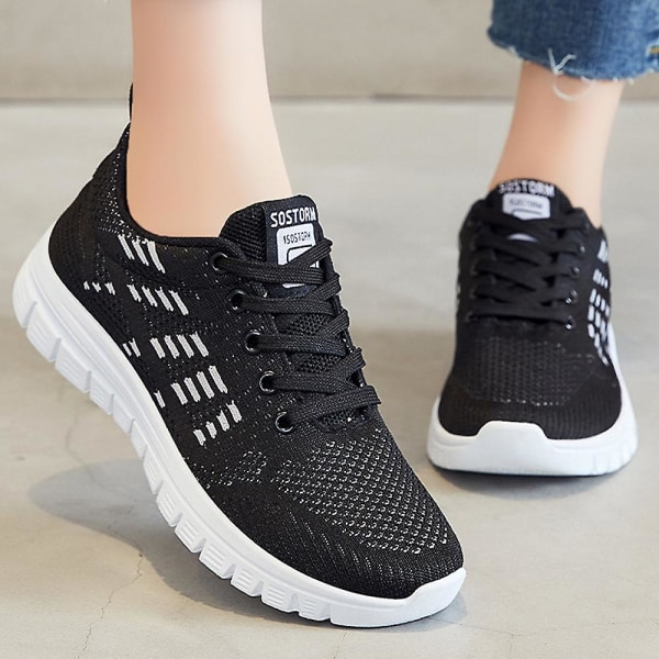 Dame Treningssko Løping Pustende Atletisk Snøring Sports Fitness Gym Joggesko Gåsko Arbeidssko Black 38