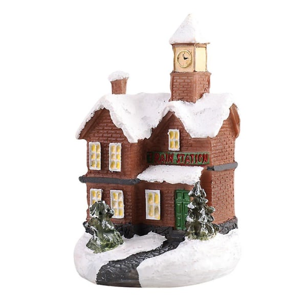 Jul Ljusstyrka LED Lyser upp Mini Village House Scene Decors Xmas Ornaments B