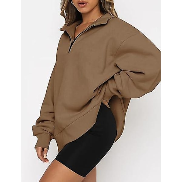 Dame Oversized Sweatshirts Hættetrøjer Halv Lynlås Pullover Efterårsmode Outfits brown M