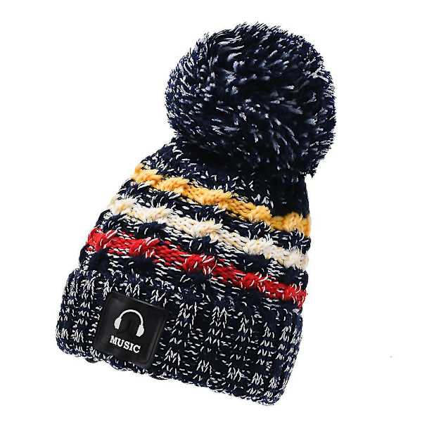 Naisten lämmin neulottu pipo talveen, fleecevuorella ja tupsulla, laskettelupipo Navy Blue