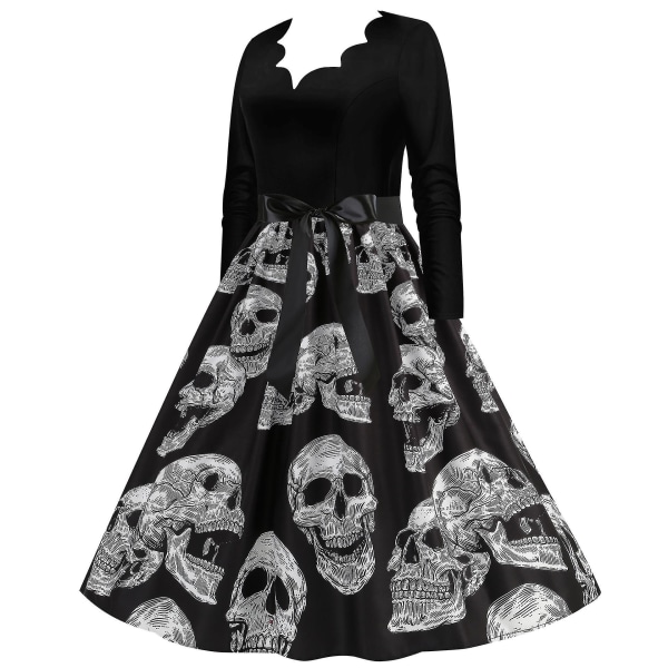 Halloween Kostume Kjoler Dame Skelet Græskar Trykt Casual Hem Kjole Fest COLOR 8 2XL