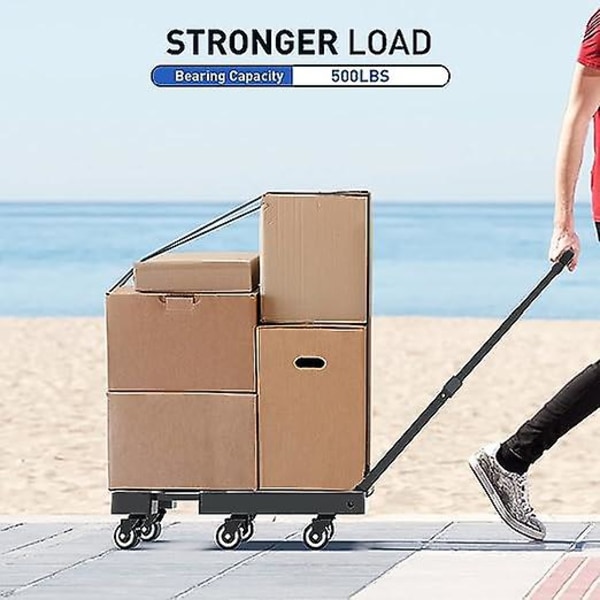 Sammenklappelig vogn, 500 Lb kraftig bagagevogn, multifunktionel platformsvogn med 6 hjul, bagagevogn, rejser, mobil, shopping, kontorbrug black