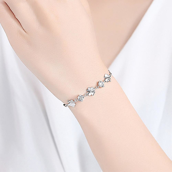 Kärlekshjärta Fyrklöver Lyckobringande Armband Justerbara Armband Damsmycken Present White