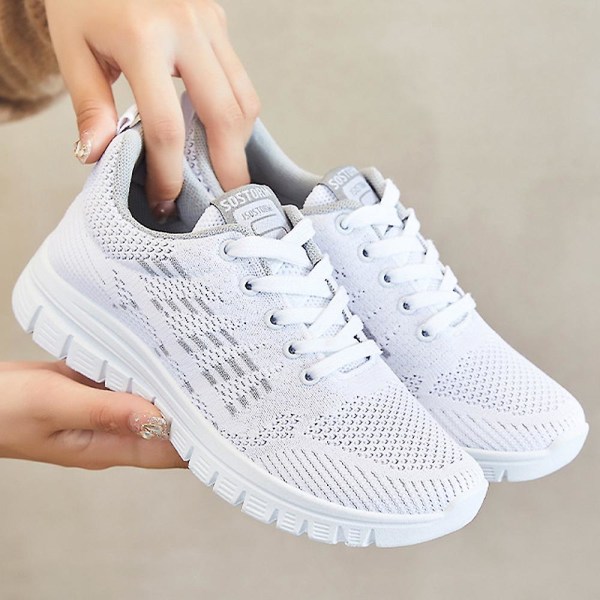 Dame Treningssko Løping Pustende Atletisk Snøring Sports Fitness Gym Joggesko Gåsko Arbeidssko White 41