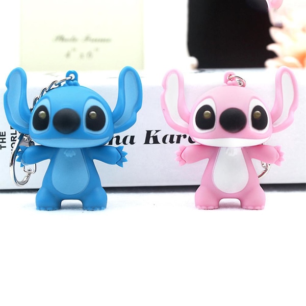 1/2 st Stitch Leksaker Hänge Tecknad Ljudande Modell Nyckelring Par Led Nyckelring Fans Gåva Blue and Pink