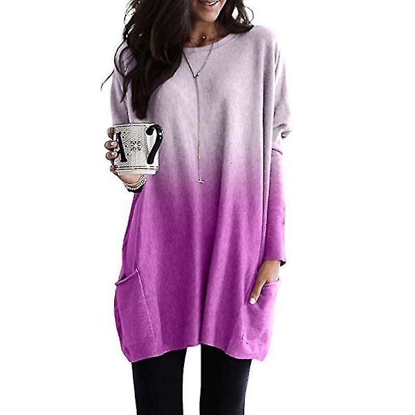 Løse, avslappede langermet topper for kvinner, genser, bluse, T-skjorte med lommer, pluss størrelse Violet 4XL