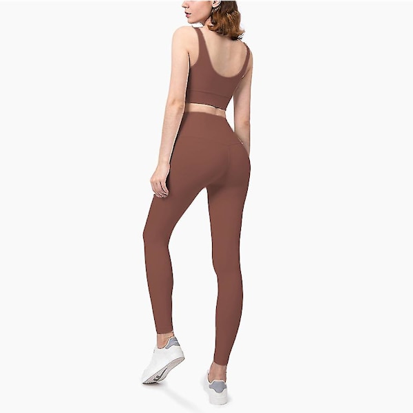 Mjukt Yoga Set Dam Sportkläder Träningsdräkter Utan Sömmar Fram Yoga Kläder Gym Set Sportkläder Cacao set 2 M