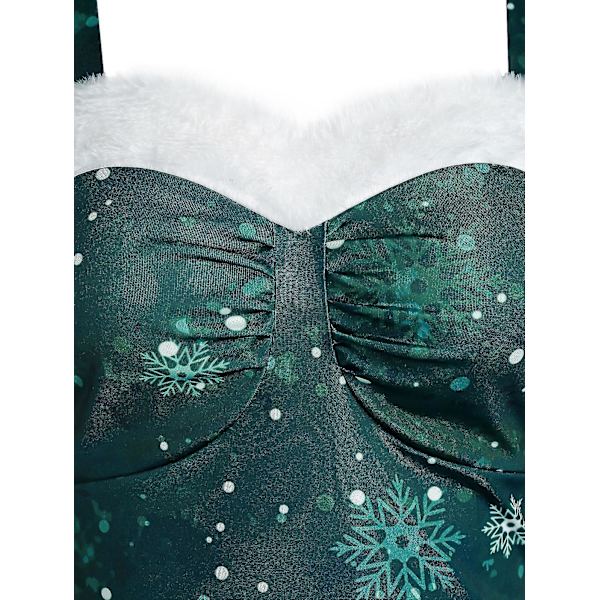 Naisten Vintage Joulu Mekot Liukuvärjätty Lumihiutale Painatus Avoin Olkapää Juhla Mekko M