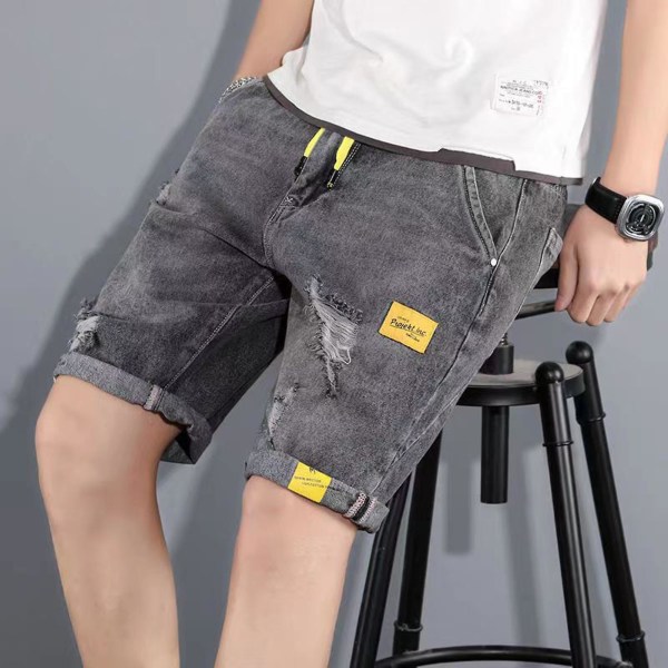 Miesten monipuoliset shortsit leveällä lahkeella, joustavat farkkushortsit rentoon shoppailuun ja matkustamiseen Gray 308 Cropped Pants L