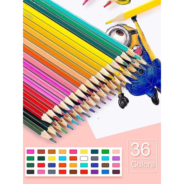 36-pack färgpennor med inbyggd vässare i cap, förvässade pennor i livfulla färger för skolbarnslärare, ritstift med mjuk kärna