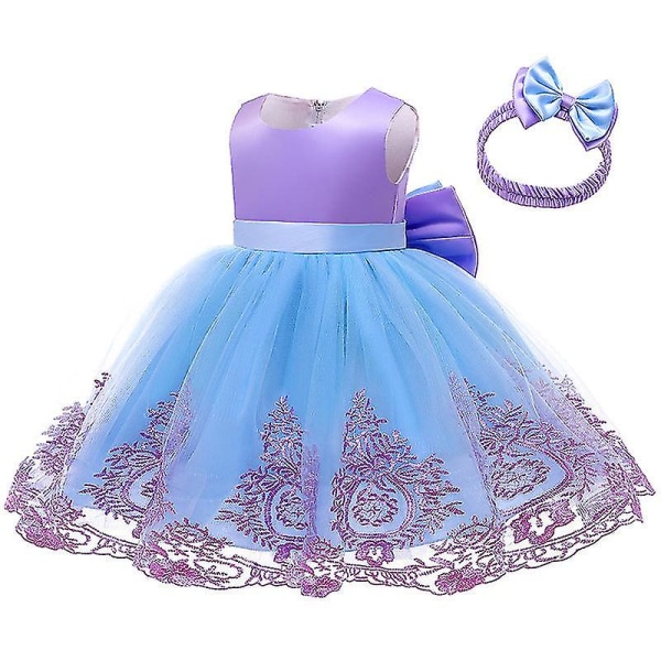 Flickor Prinsessklänning Ärmlös Tutu Broderad rosett Prinsessklänning med huvudbonad Halloween Performance Kostymer Light blue 120cm