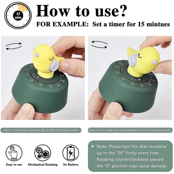 Kökstimer Mekanisk Uppdragning 60 Minuter Timer Söta Djur Matlagningstimer För Barn Hantera Tid, Bakning Blue Bird