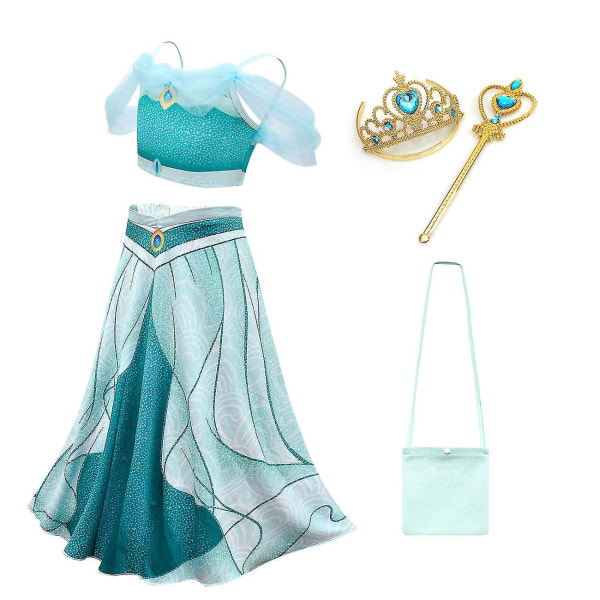 Jasmine Prinsessdräkt för Flickor Utklädnad Födelsedag Halloween Party Kostym 4 pcs 120