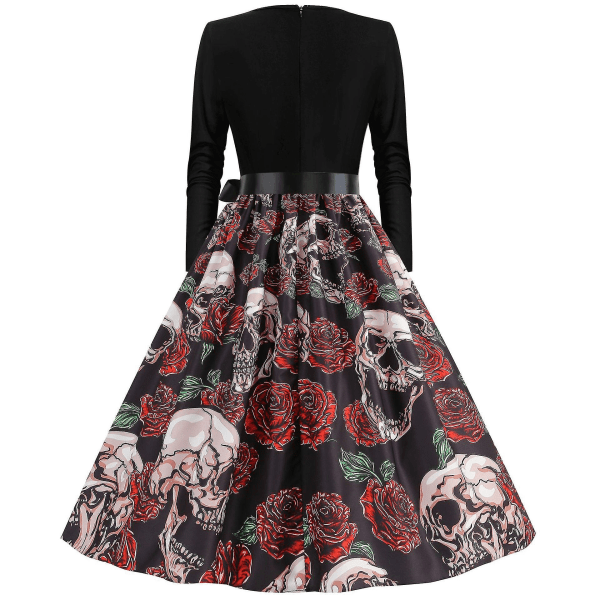 Halloween Kostume Kjoler Dame Skelet Græskar Trykt Casual Hem Kjole Fest COLOR 5 2XL