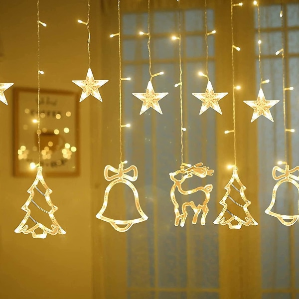 Julljusgirland, ljusridå, led ljusridå, julljusridå, juldekoration, stjärnslinga, 4m 8 ljuslägen