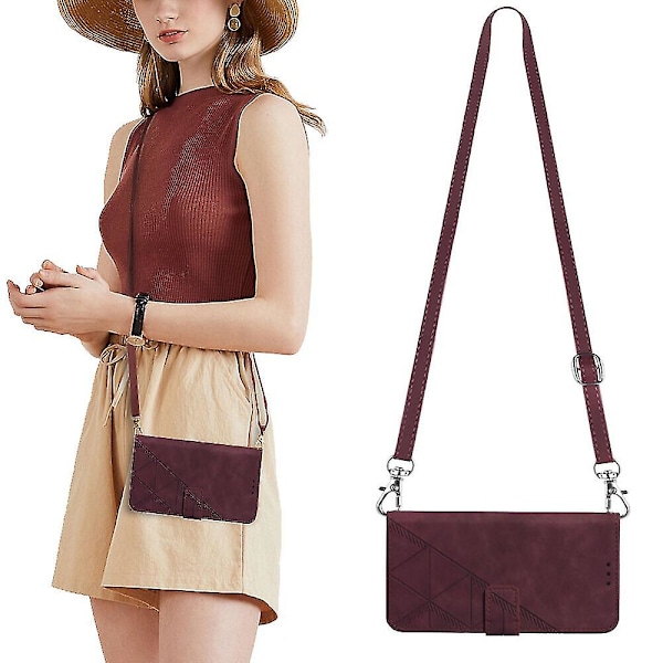 Etui til Tcl 30t med snor, crossbody halsrem, telefonetui, pung, magnetisk lædercover red