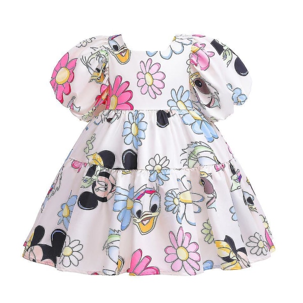 Sommar Flickor Casual Barn Toddler Mickey Daisy Cartoon Puffärmar Backless Princess Dress 7T