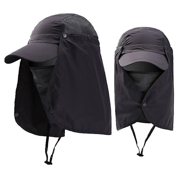 Utomhus UV Solskydd Vandringskeps Nackskydd Ansiktsskydd Bredbrättad Hatt Sommar Dark Grey
