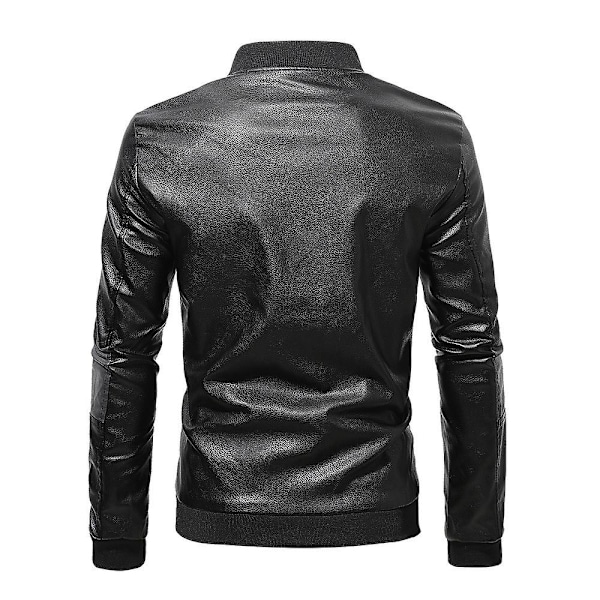 Herr Patchwork Ståkrage Läder Bikerjacka Slim Fit Casual Dragkedja Kappa Ytterkläder Black 5XL