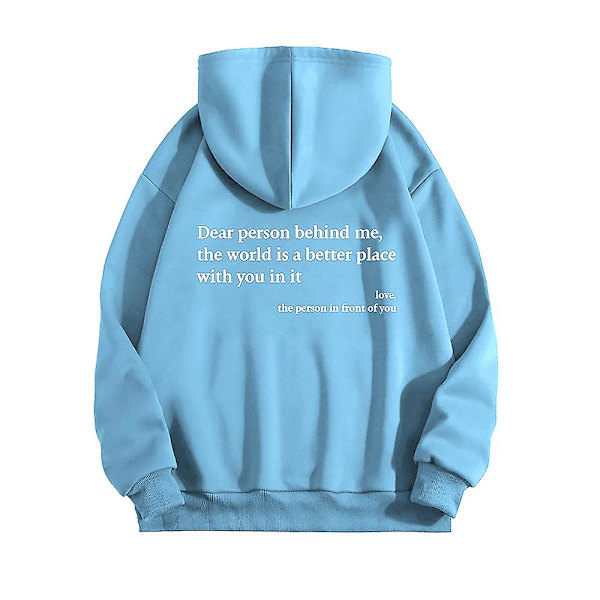 Dam Letter Tryckt Hooded Hoodies Casual Sweatshirt Lös Höst Långärmad Sport Gym Pullover Toppar Sky Blue XL
