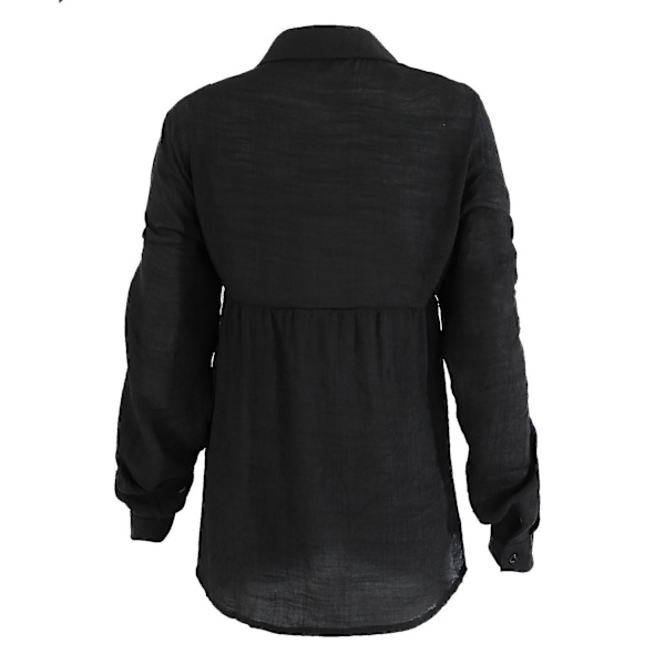 Dam V-ringad T-shirt Långärmad Knäppning Blusar Toppar Black M