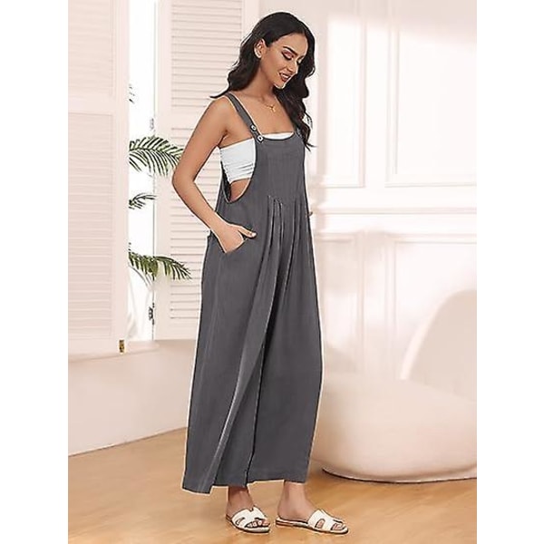 Dame Arbeidsklær Bukser, Jumpsuit med Vide Ben, Casual Bukser med Skulderstropper, Sommer Jumpsuit, Genser, Løs Ermeløs Skulderstropp, Klær med Lommer dark gray L