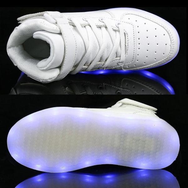 Barn Sneakers Pojkar Led Light Up Sneakers Pojkar Flickor Sport Löparskor 1600 White 29