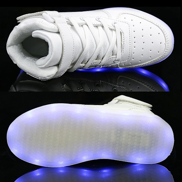 Børnesko Drenge Led Lysende Sko Drenge Piger Sports Løbesko 1600 White 34
