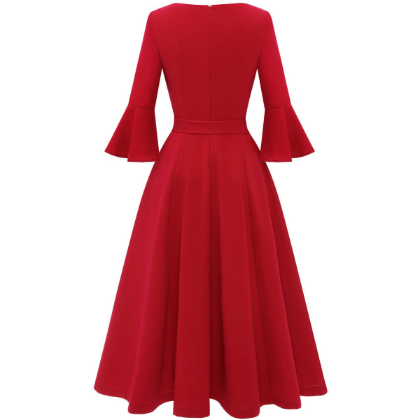 Eleganta cocktailklänningar med klockärm för damer, lämpliga som bröllopsgäst, A-linjeformad, modest midi-aftonklänning för kyrkan, knallröd S bright red s