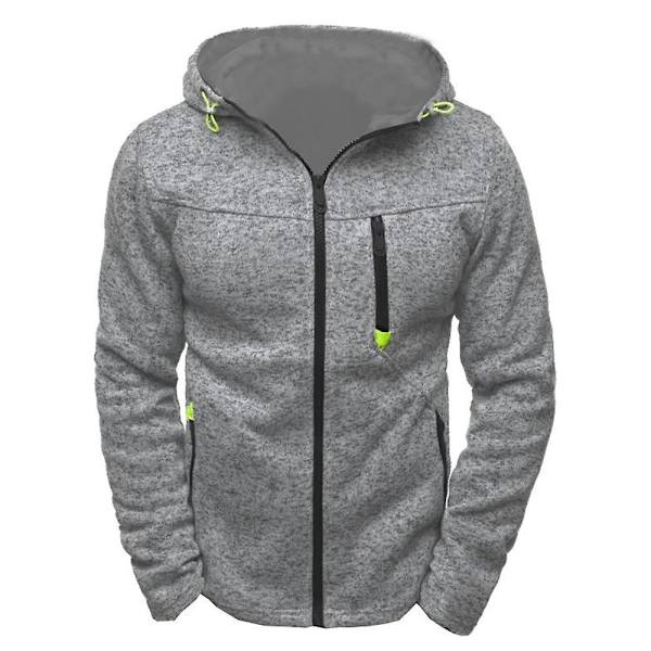 Herre Zip Up Langermet Hettejakke Sport Fritid Hettegensere Sweatshirt Topper Light Grey 2XL