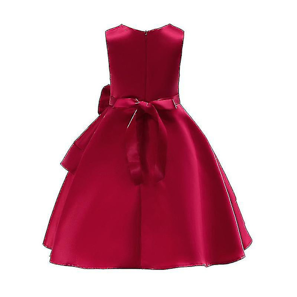 Flickor Swing Klänning Bröllop Blomma Barn Kväll Fest Elegant Prinsessklänning-r Wine Red 2-3 Years