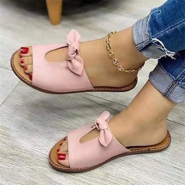 Dame Ensfarvede Casual Sandaler Pu Læder Åndbar Hjemmesko Egnet Til Camping Indendørs Gåture Pink 39
