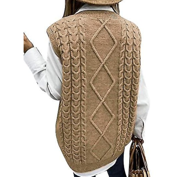 Dame Sweater Vest Dame Oversized V-hals Ærmeløse Sweaters khaki S