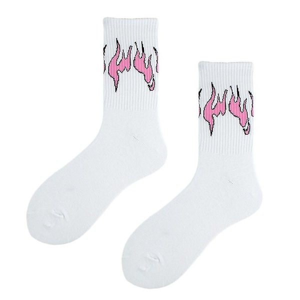 Harajuku Unisex Flamme Print Crew Sokker Hip Hop Kontrastfarve Skateboard Strømper 12