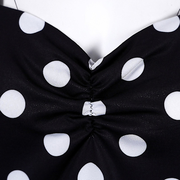 Kvinnors Retro Resestil Vågsöm Kortärmad Prickig Midilång Klänning Black XL