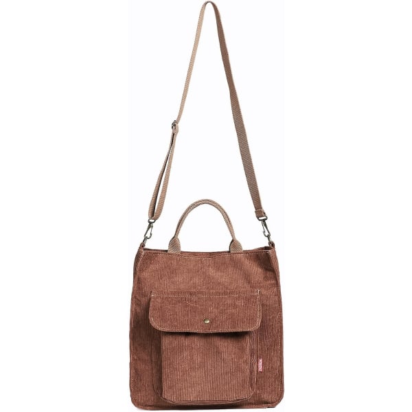 Crossbody-väska för kvinnor, manchester tygväska Casual axelhandväskor Stor kapacitet Shoppingväska med dragkedja och ytterficka (brun)