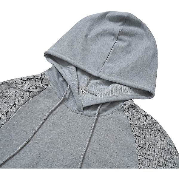 Dame Hættetrøjer Blonde Patchwork Langærmet Hættetrøje Casual Mode Tunika Pullover Stilfuld Elegant Sweatshirt Snøre Jumper Toppe Med Lommer Light Grey M