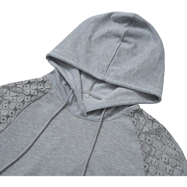 Damehettegensere Blonde Patchwork Langermet Hettegenser Casual Mote Tunika Pullover Stilig Elegant Genser Snøring Jumper Topper Med Lommer Light Grey L