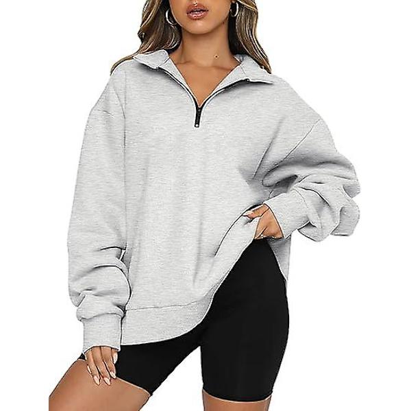 Dame Oversized Sweatshirts Hættetrøjer Halv Lynlås Pullover Efterårsmode Outfits grey M