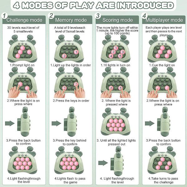 Snabb Tryck Bubbel Spel Leksak Med Ljus, Barn Vuxna Ångestlindring Handhållen Elektronisk Leksak, Roligt Multiplayer Party Familjespel Green